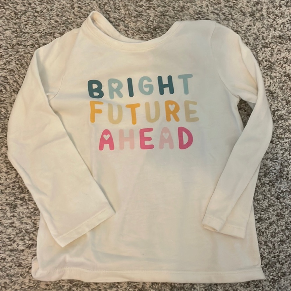 Cream colored long sleeve tee. Bright Future Ahead text